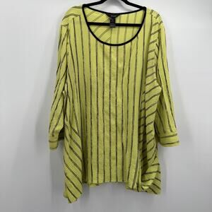 Ali Miles Shirt Womens 3X Yellow‎ Black Stripe Textured Tunic Asymmetrical Hem